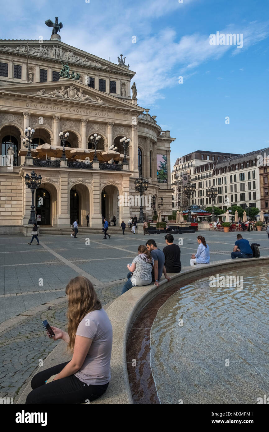 The beautiful exterior of Alte Oper building, Opernplatz, Innenstadt district, Frankfurt am Main, Hesse, Darmstadt, Germany Stock Photo