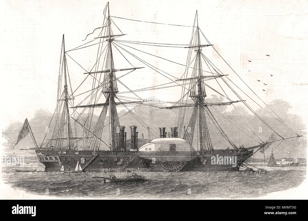 Royal Navy war-steamer ' Terrible ', from Woolwich Dockyard. London 1849. The Illustrated London News Stock Photo