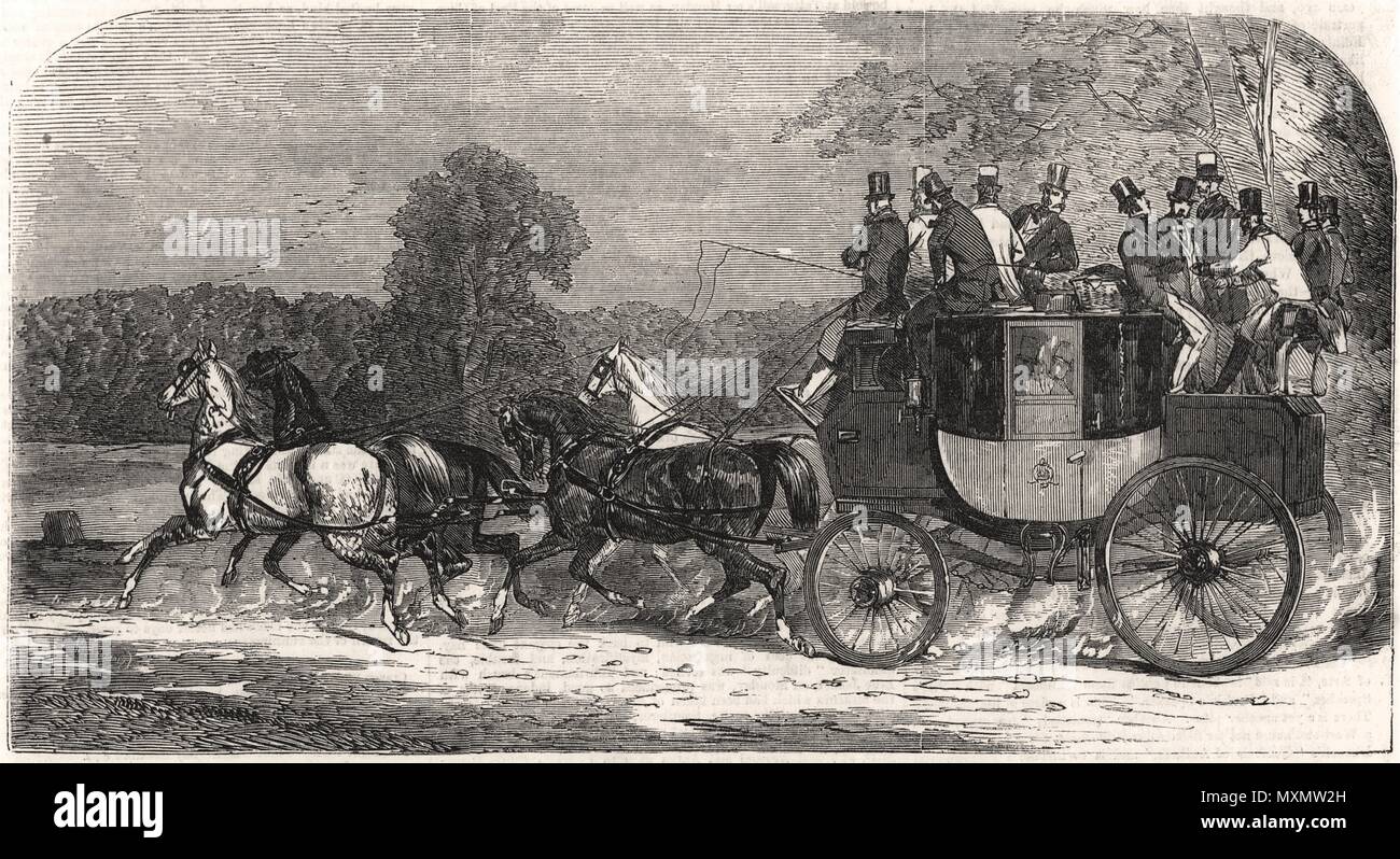 Epsom Races The road " The FourinHand ". Coach. Surrey 1857. The