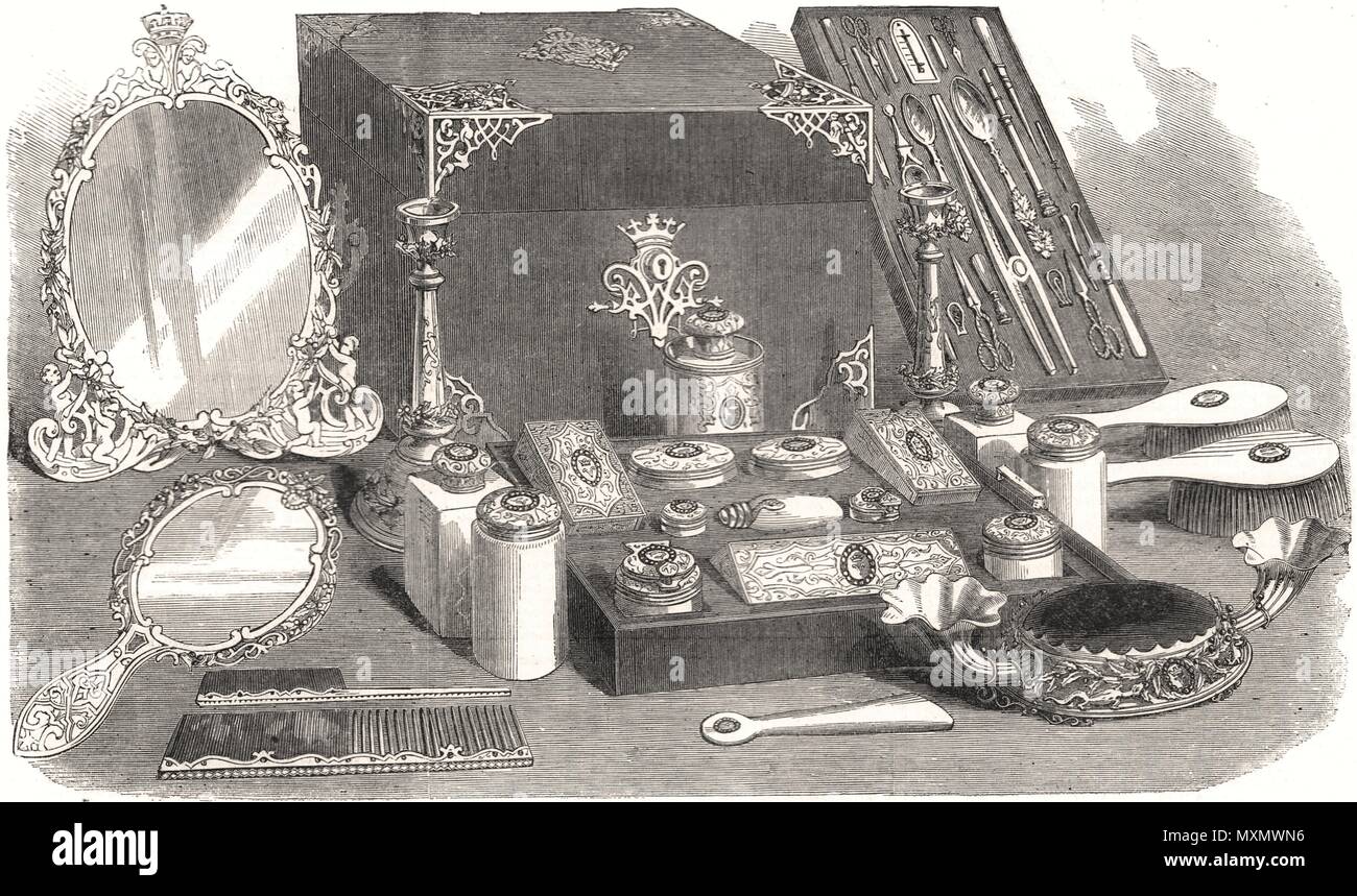 Dressing case for her Royal Highness the Princess Royal. Decorative 1858. The Illustrated London News Stock Photo
