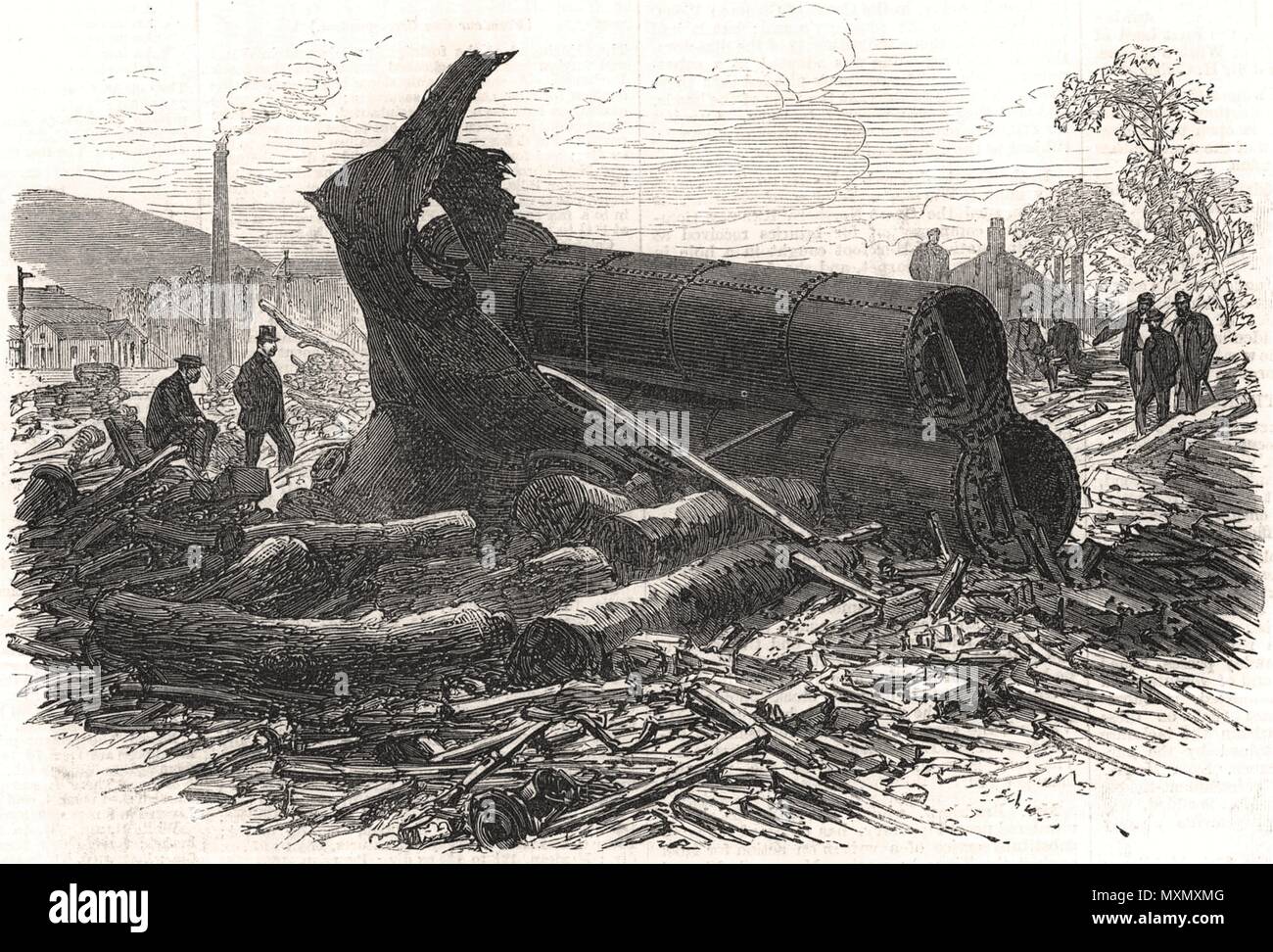 Effects of the steamboiler explosion at Bingley, Yorkshire 1869. The