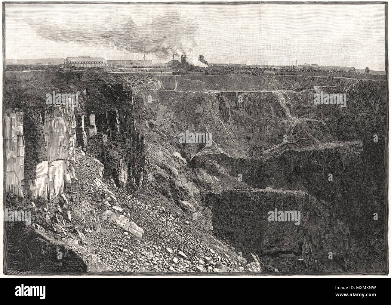 The de Beers diamond mine, South Africa open mine at 350 ft level 1888. The  Illustrated London News Stock Photo - Alamy