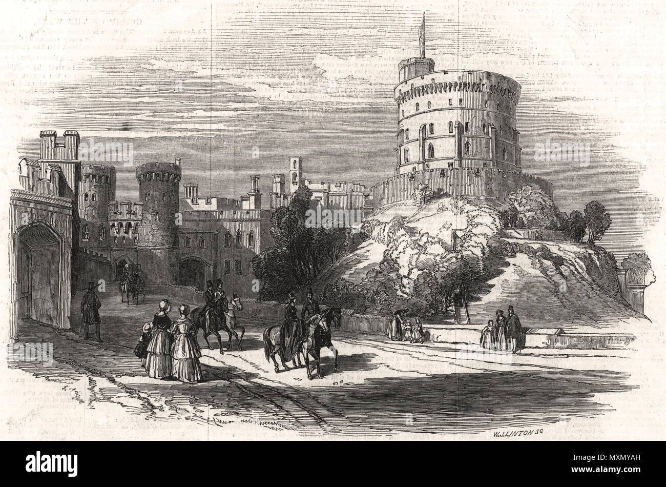 Windsor Castle - the Round Tower. Berkshire 1846. The Illustrated London News Stock Photo