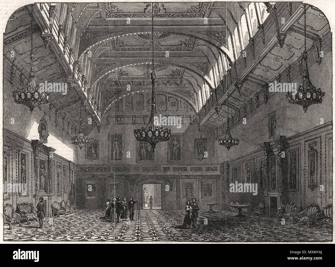 Windsor Castle - the Waterloo Chamber. Berkshire 1846. The Illustrated London News Stock Photo