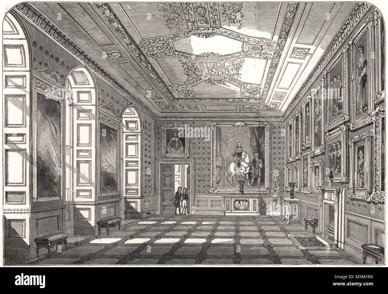 Windsor Castle State Apartments - the Vandyck room. Berkshire 1847. The Illustrated London News Stock Photo