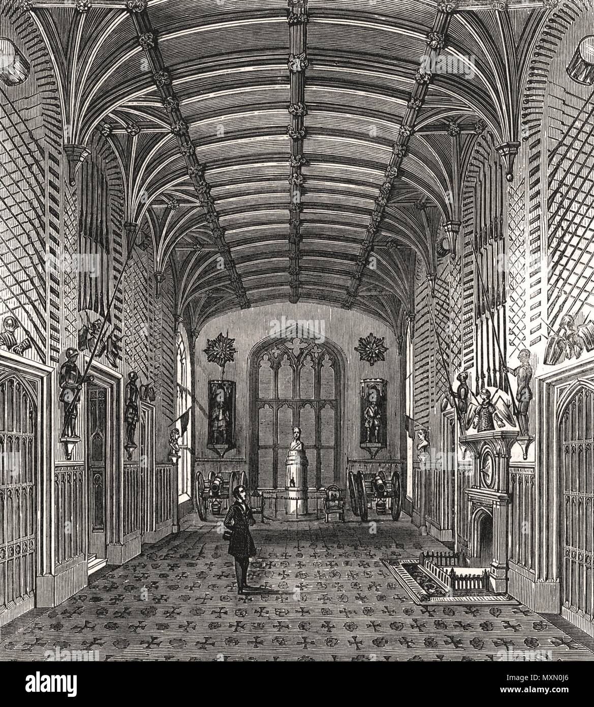 Windsor Castle - the state apartments The guard-chamber. Berkshire 1851. The Illustrated London News Stock Photo