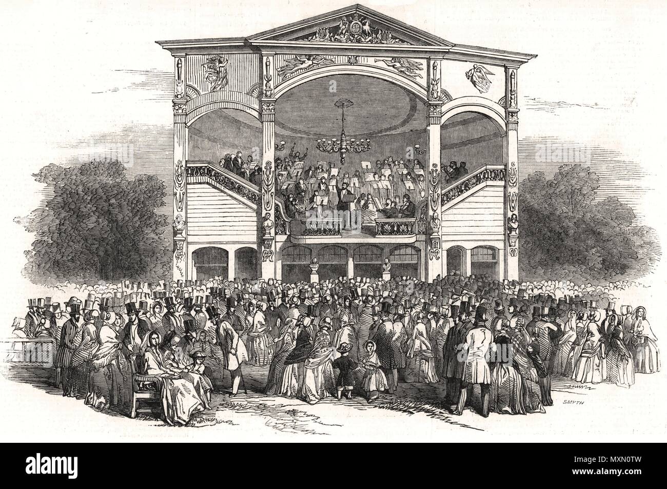 Surrey Zoological Gardens - the new orchestra. London 1848. The Illustrated London News Stock Photo