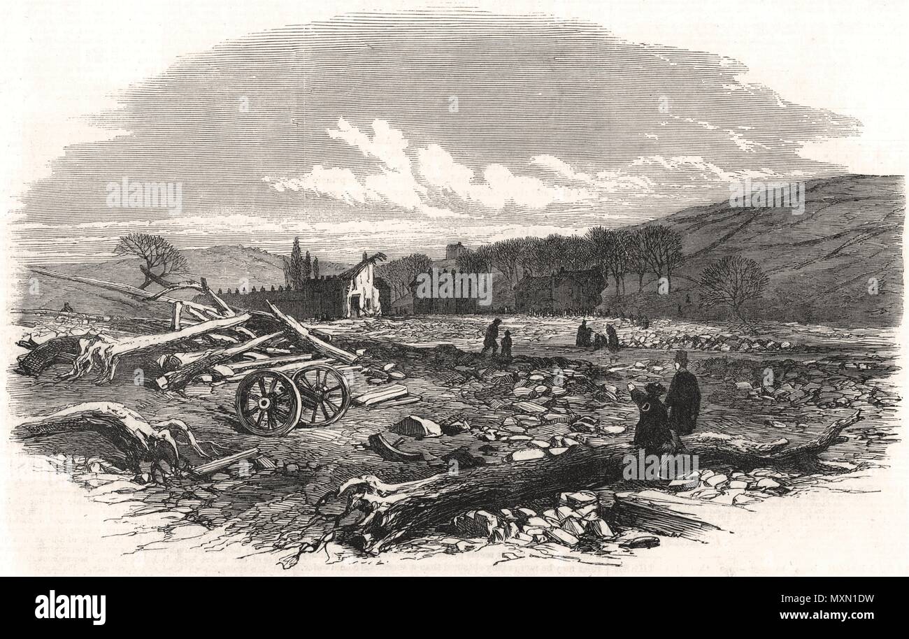 The flood at Sheffield The village of Malin Bridge after the flood 1864. The Illustrated London News Stock Photo