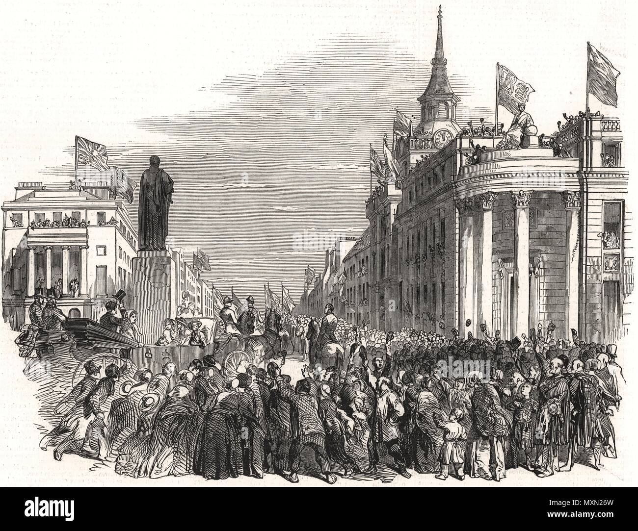 Queen Victoria passing Castle-Street, Aberdeen. Scotland 1848. The Illustrated London News Stock Photo