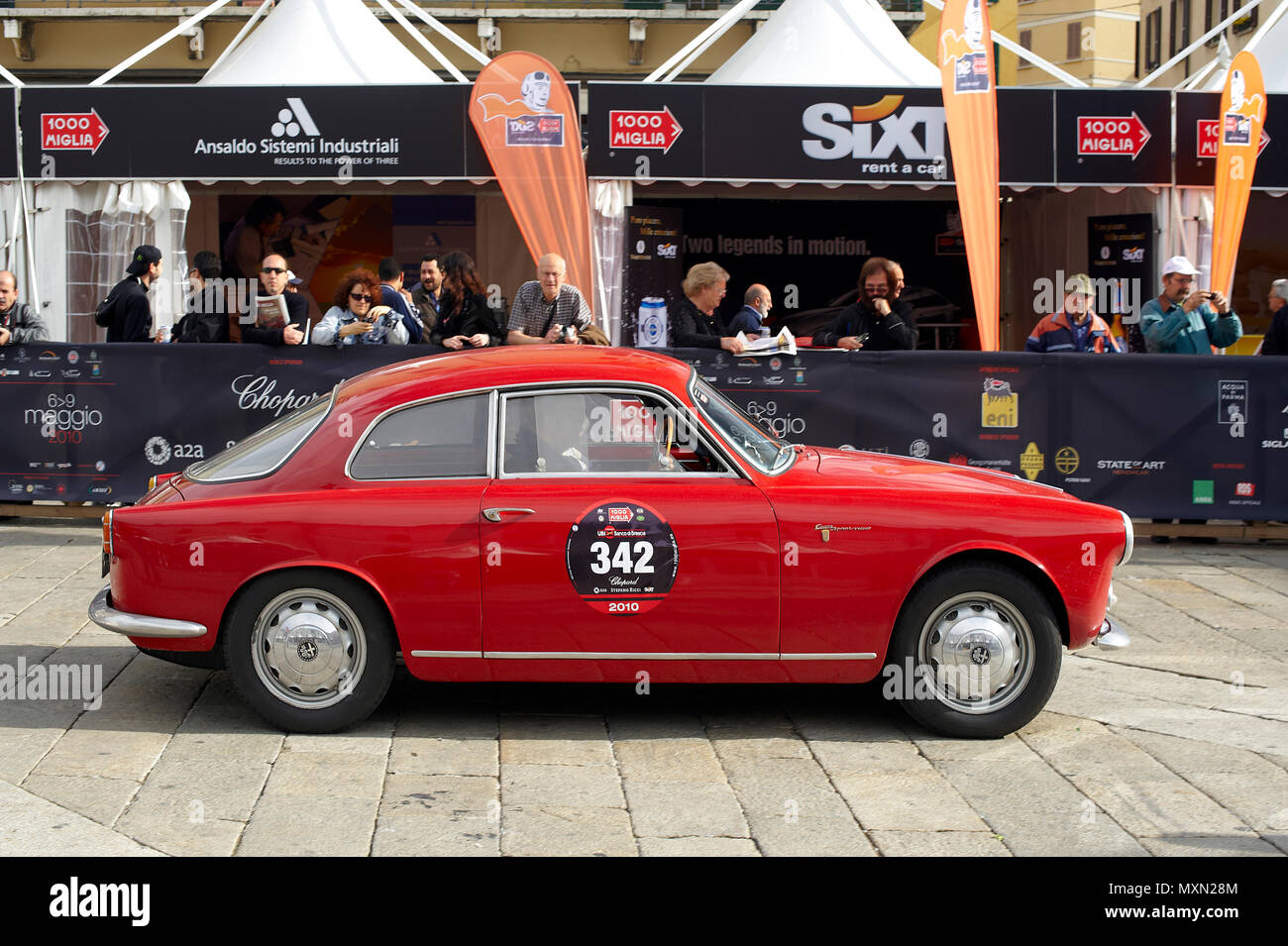 BRESCIA,ITALY - a Alfa Romeo Giulietta Sprint of 1957 at the puncing of  Mille Miglia,the famous race for historic cars Stock Photo - Alamy