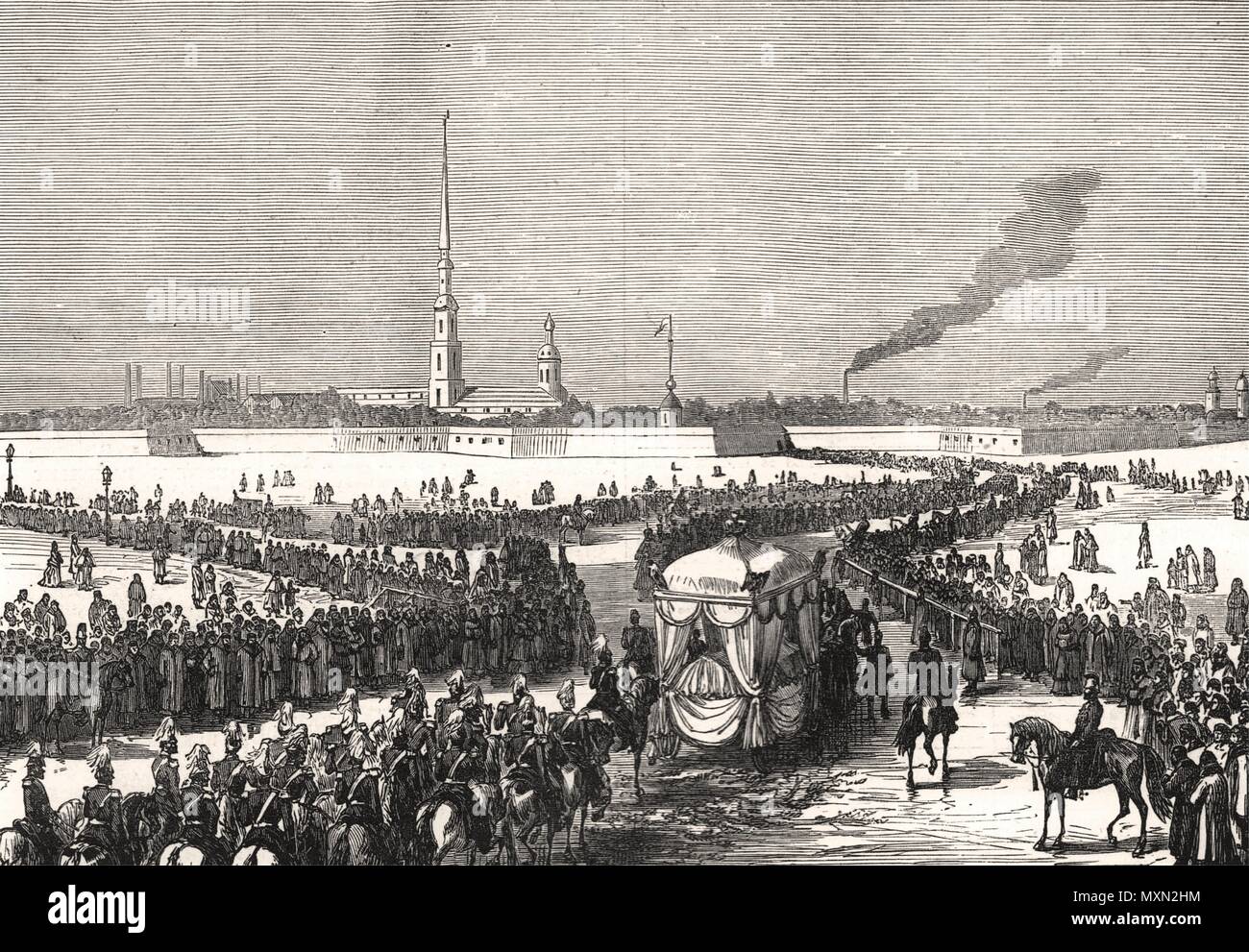 Funeral of the Grand Duchess Marie Nicolaievna at St. Petersburg. Russia 1876. The Illustrated London News Stock Photo