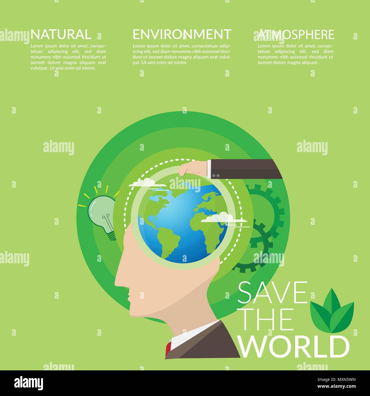 save the world concept for World Environment Day campaign poster. people with idea for environmentally friendly world Stock Vector