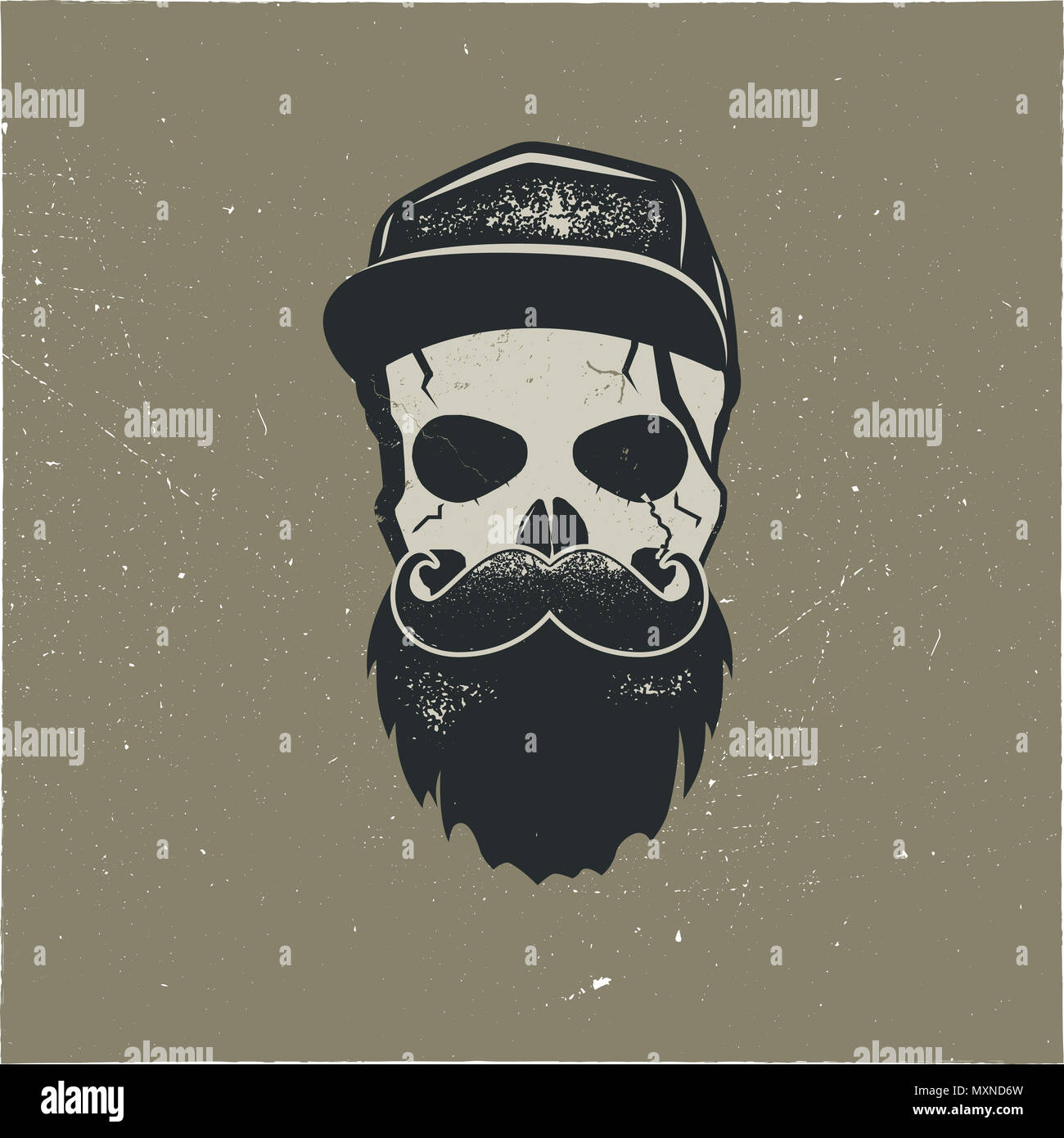 Skull character with blood stains, cap 