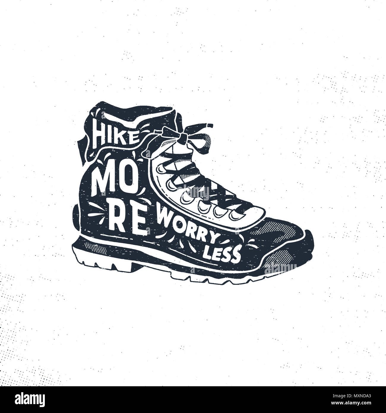Vintage hand drawn hiking boots. Footwear t shirt design. Wanderlust