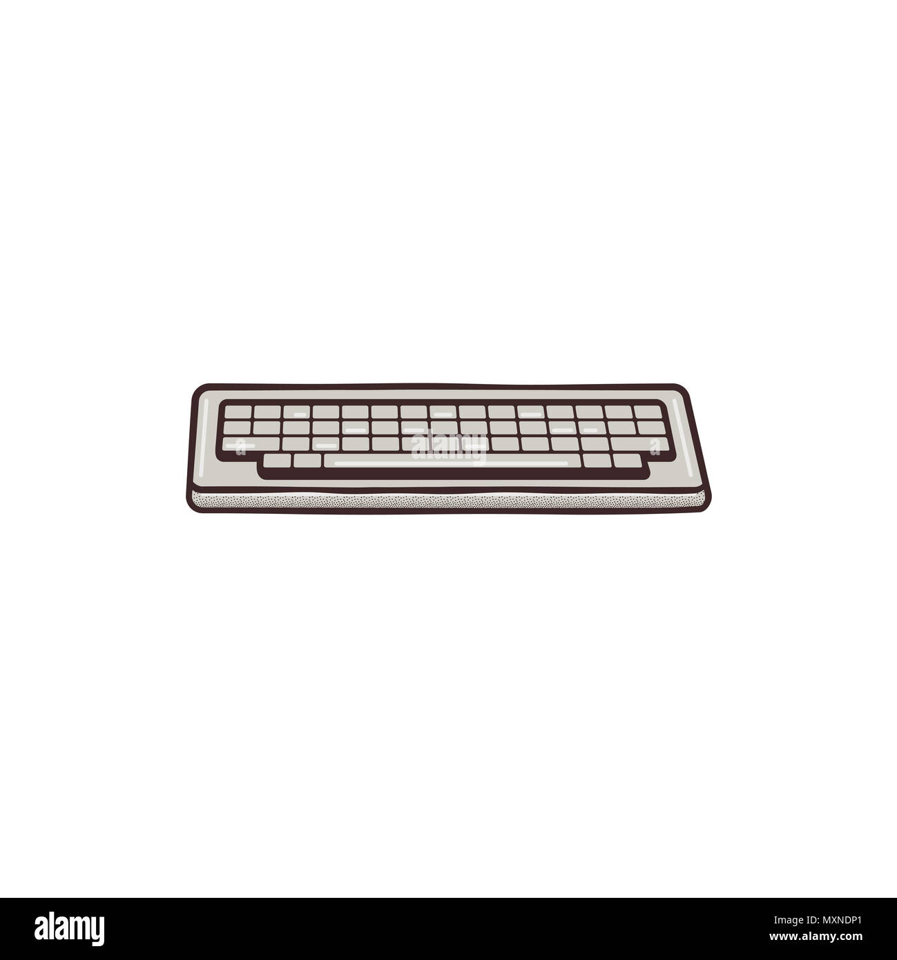 Vintage hadn drawn keyboard concept. Mixed flat and retro design. Personal computer equipment. Stock isolated pn white background Stock Photo