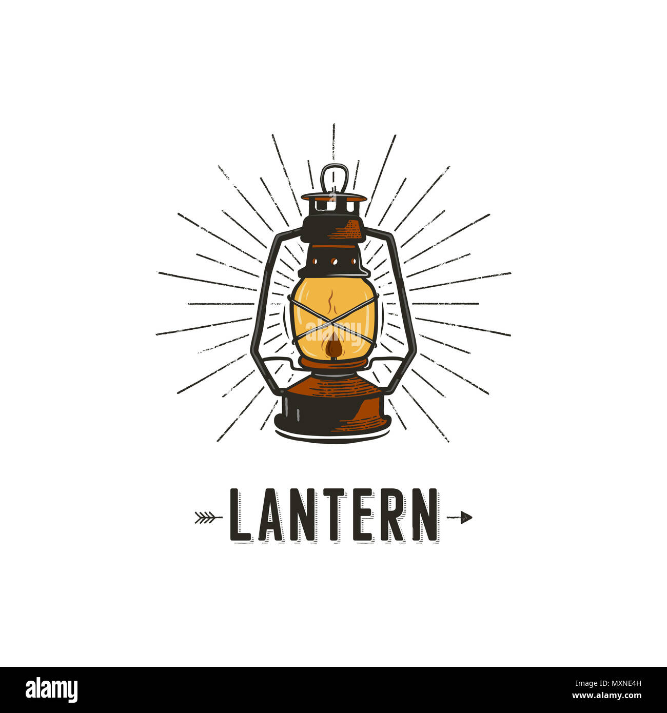 Vintage hand-drawn lantern concept. Perfect for logo design, badge, camping  labels. Retro colors. Symbol for outdoor activity emblems. Old style. Stock  illustration isolated on white background Stock Photo - Alamy
