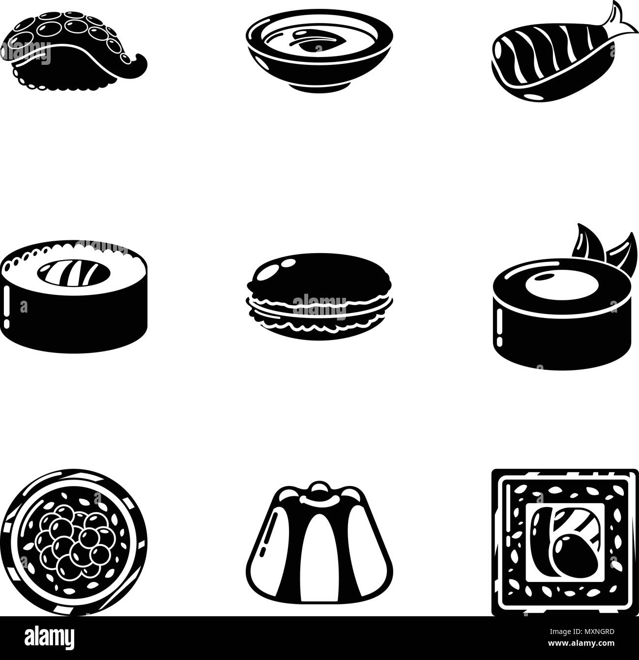 Japan sushi icons set, simple style Stock Vector