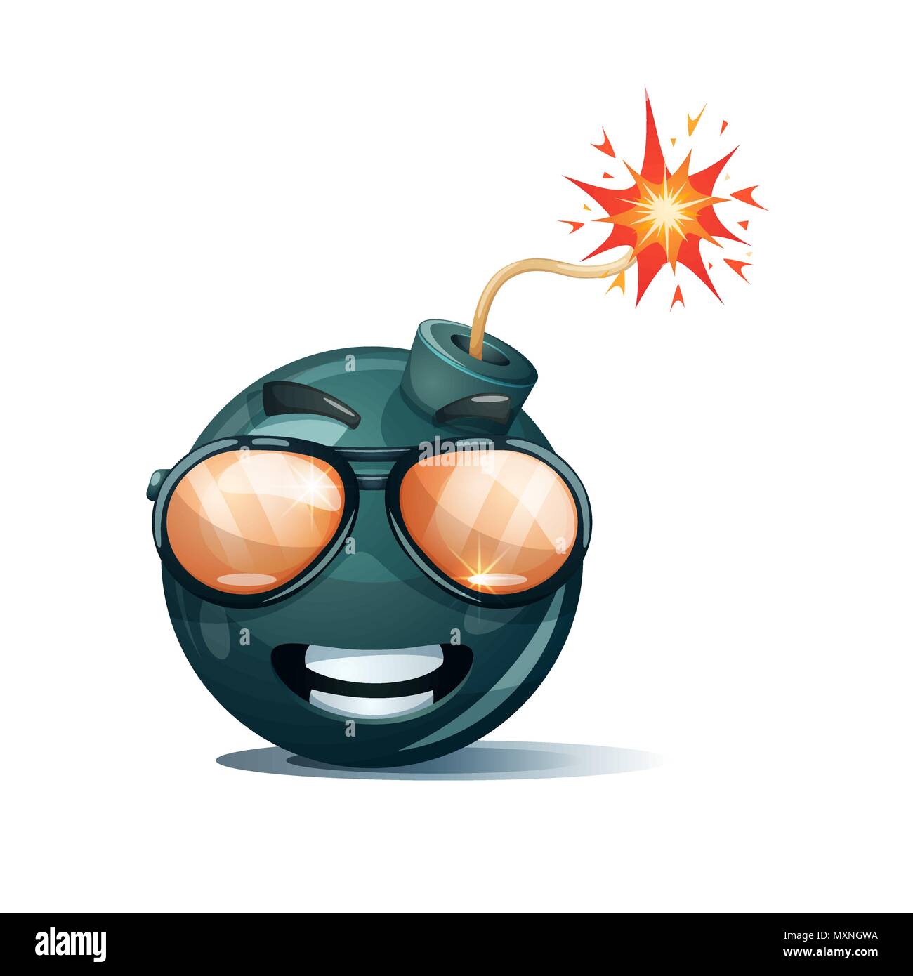 Cartoon bomb, fuse, wick, spark icon. Sun glasses smiley Stock Vector ...