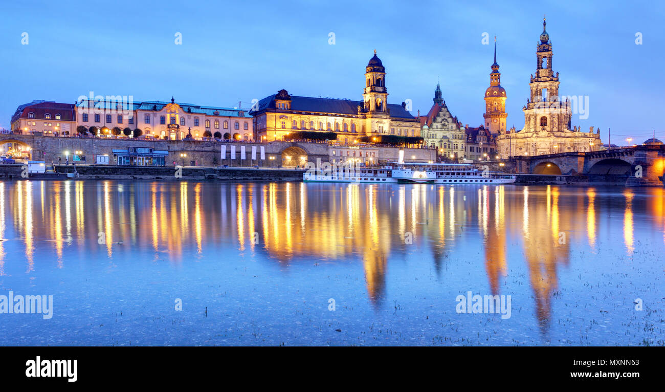 Dresden at night, Germany Stock Photo