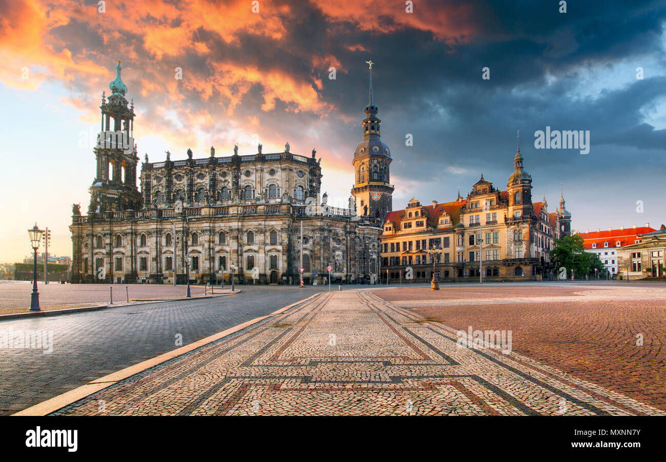 Dresden castle or Royal Palace by night, Saxony, Germany Stock Photo