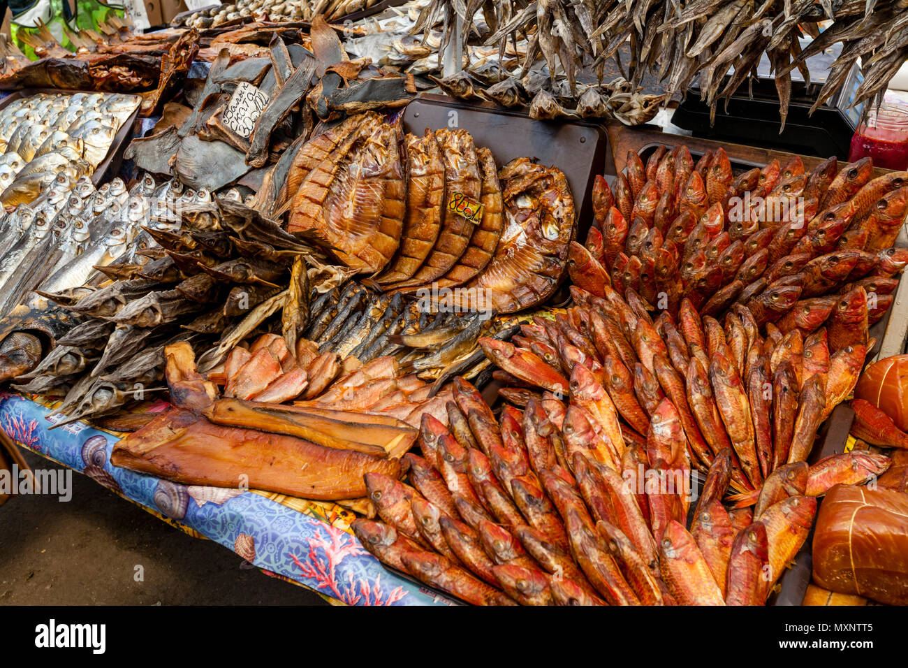 Dried/Smoked Fish For Sale At The Privoz Market, Odessa, Ukraine Stock