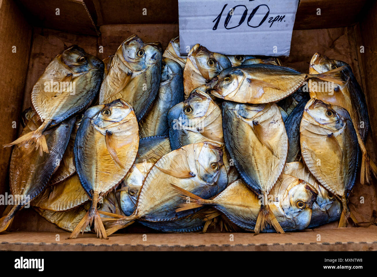 Dried/Smoked Fish For Sale At The Privoz Market, Odessa, Ukraine Stock