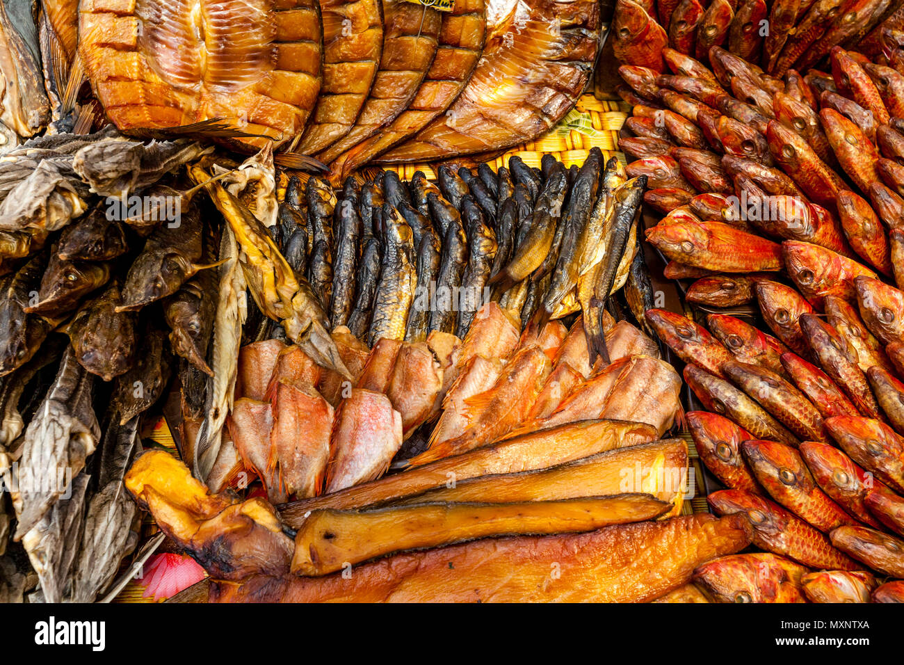 Smoked/Dried Fish For Sale At The Privoz Market, Odessa, Ukraine Stock