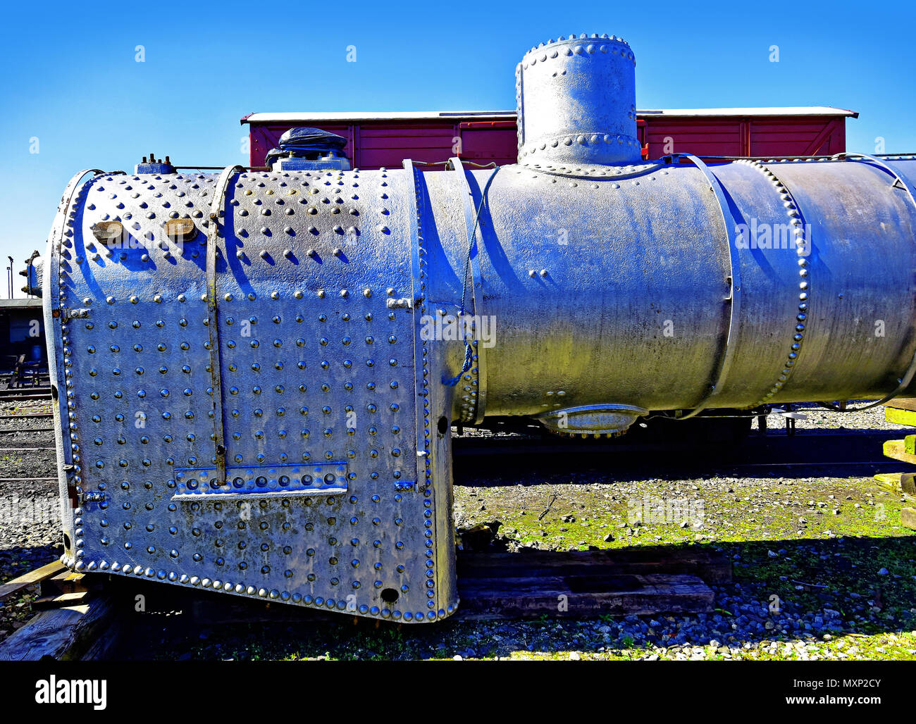 Stephenson Railway Museum restored vintage steam engine boiler Stock