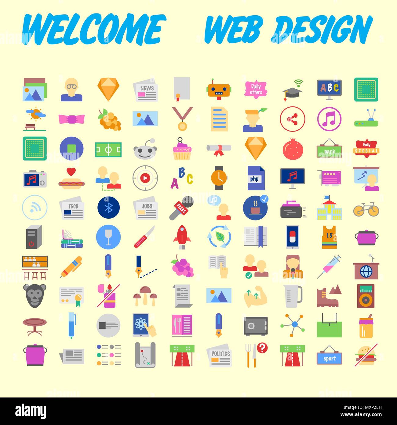 set of 100 flat style education icons, vector illustration Stock Vector ...