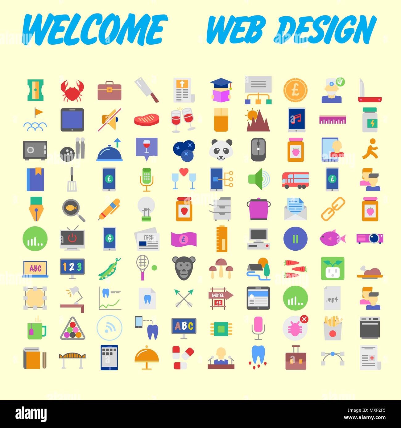set of 100 flat style education icons, vector illustration Stock Vector ...