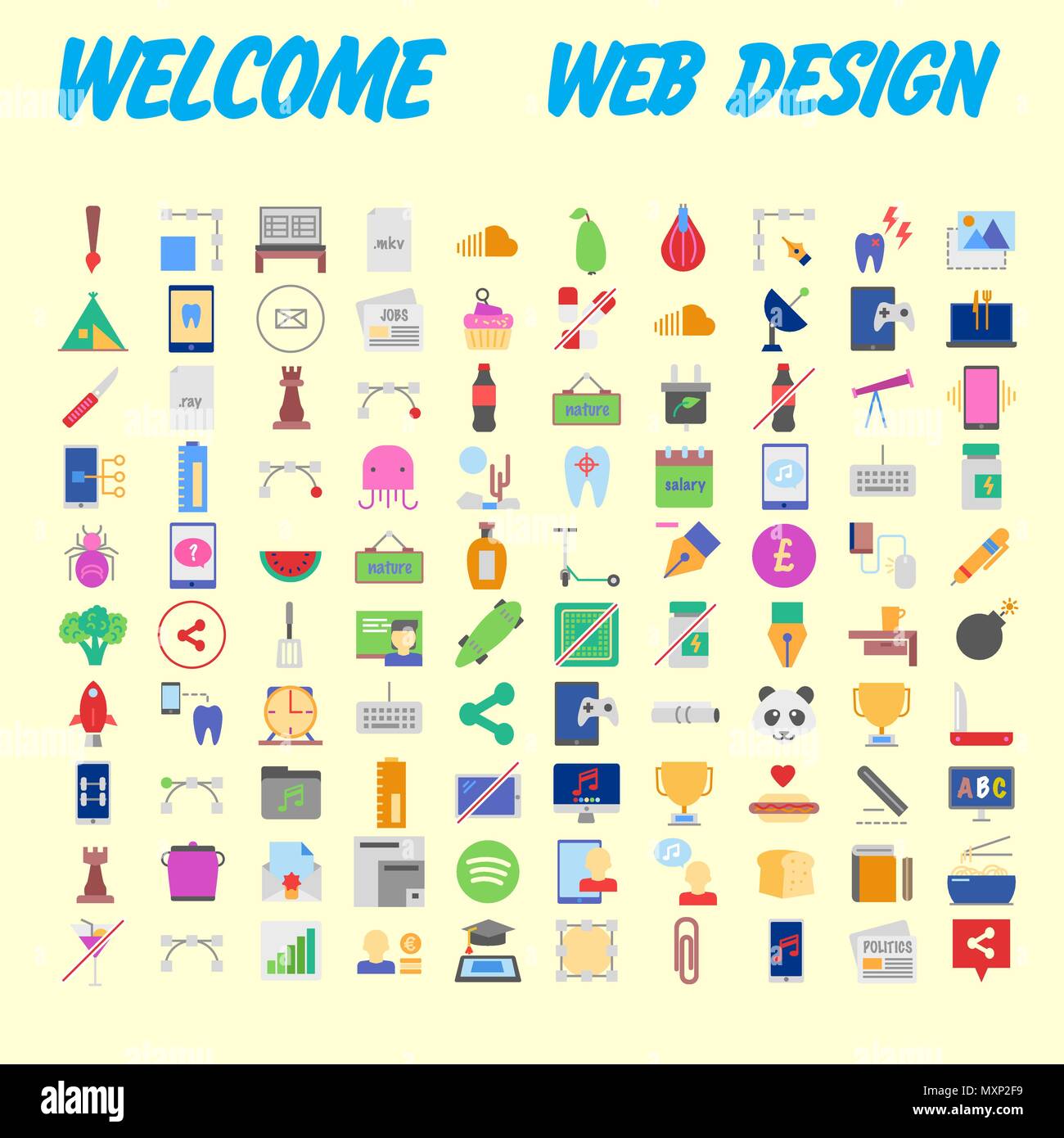 set of 100 flat style education icons, vector illustration Stock Vector ...