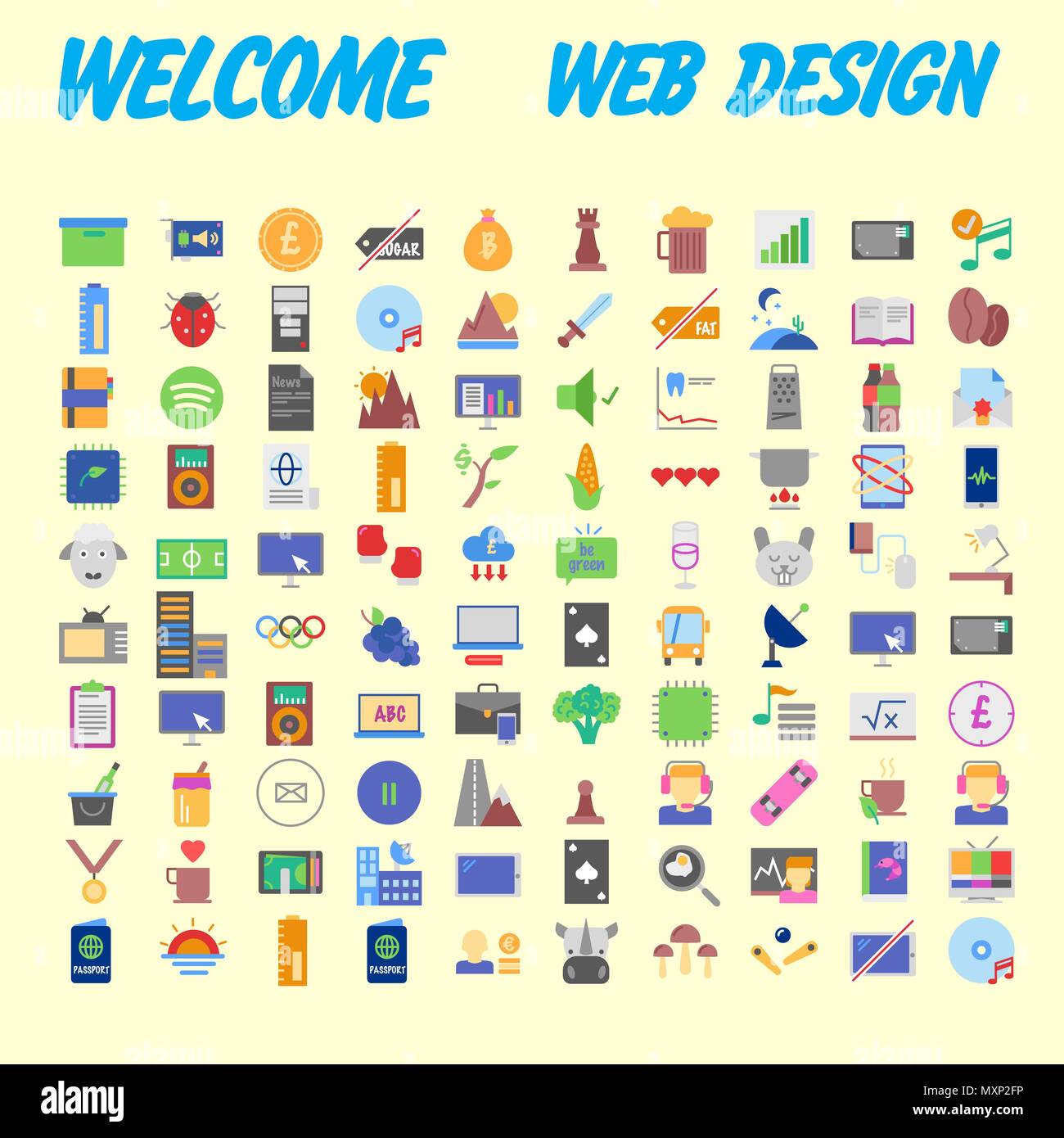 set of 100 flat style education icons, vector illustration Stock Vector ...