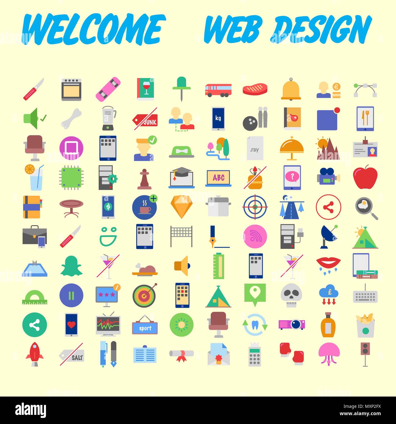 set of 100 flat style education icons, vector illustration Stock Vector ...