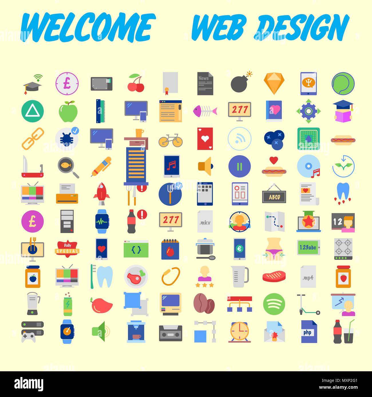 set of 100 flat style education icons, vector illustration Stock Vector ...