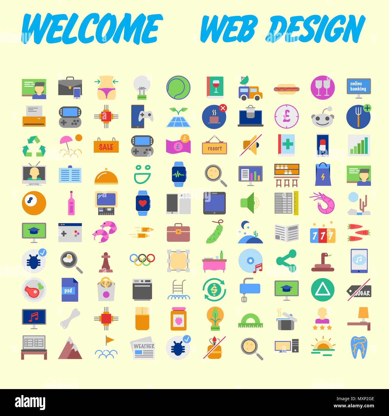 set of 100 flat style education icons, vector illustration Stock Vector ...