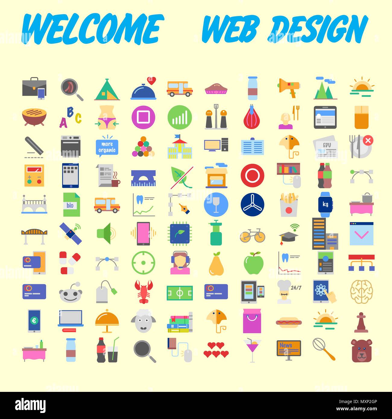 set of 100 flat style education icons, vector illustration Stock Vector ...