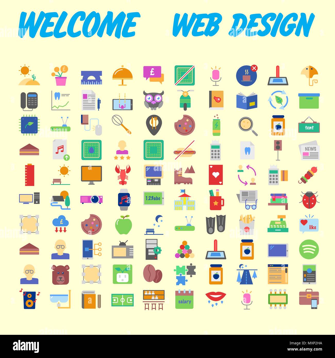 set of 100 flat style education icons, vector illustration Stock Vector ...