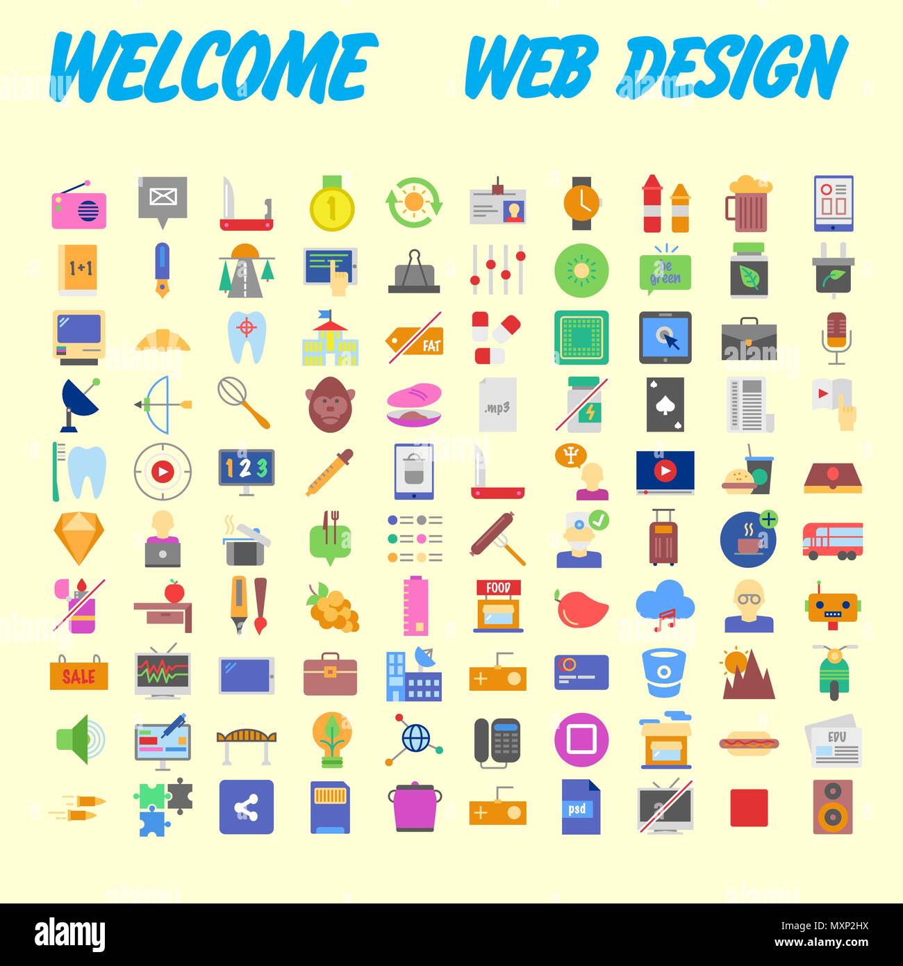 set of 100 flat style education icons, vector illustration Stock Vector ...