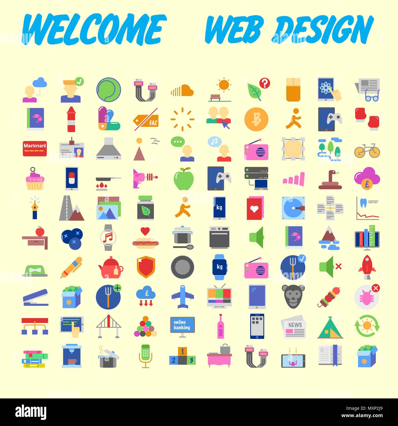 set of 100 flat style education icons, vector illustration Stock Vector ...