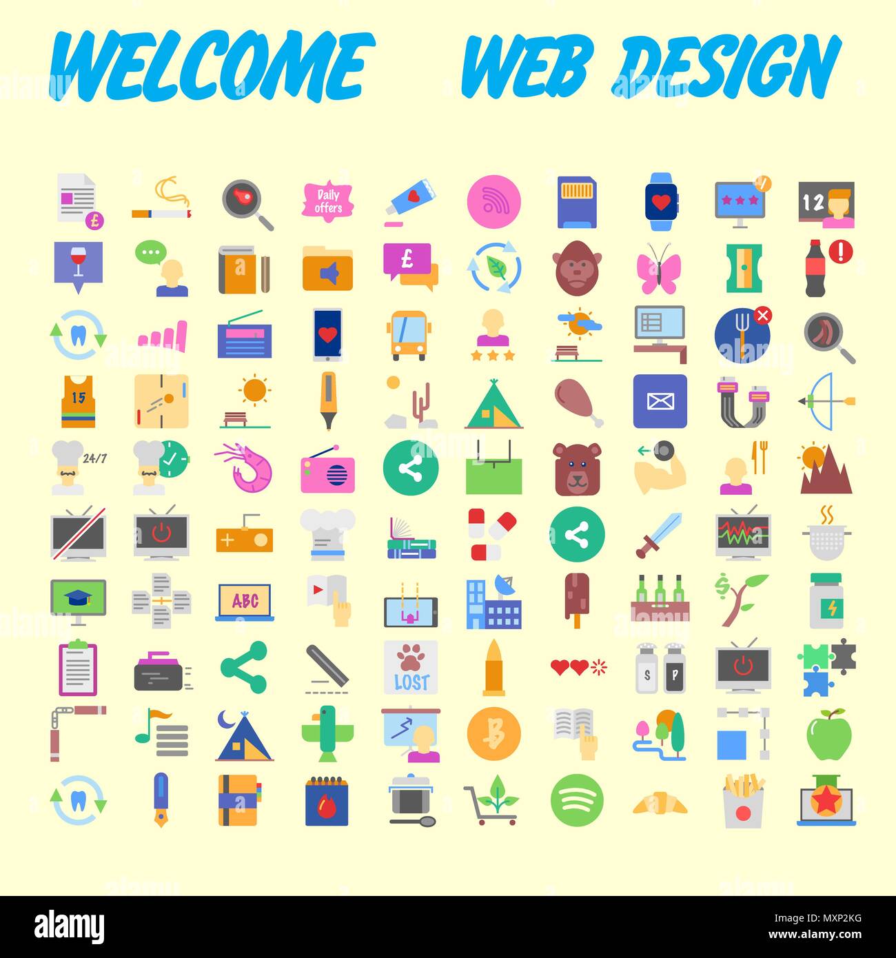 set of 100 flat style education icons, vector illustration Stock Vector ...