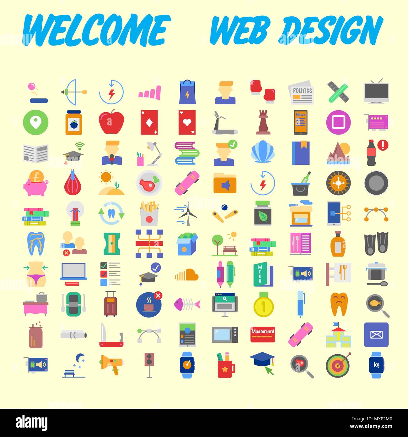 set of 100 flat style education icons, vector illustration Stock Vector ...
