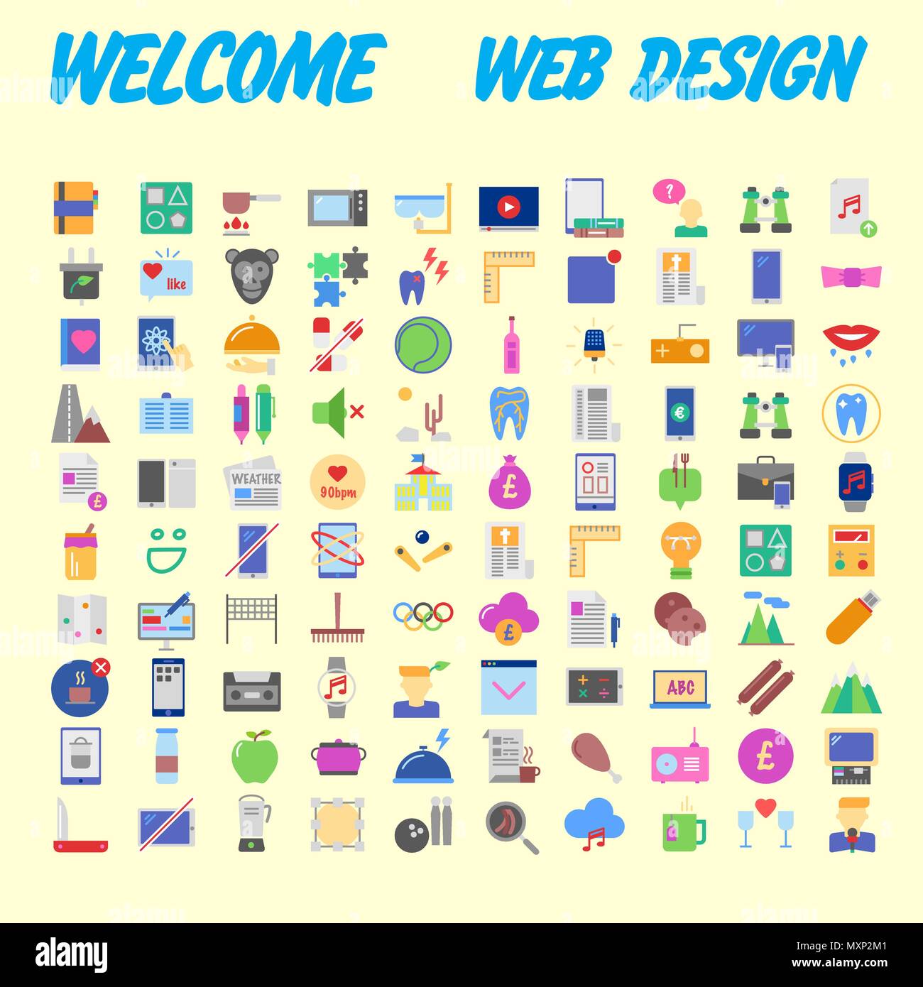 set of 100 flat style education icons, vector illustration Stock Vector ...