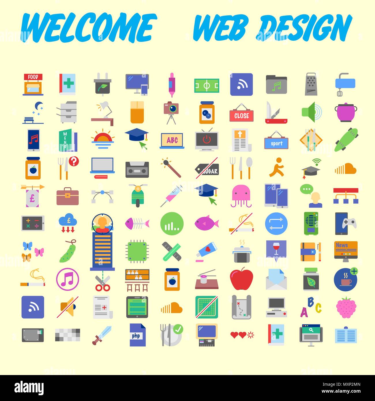 set of 100 flat style education icons, vector illustration Stock Vector ...