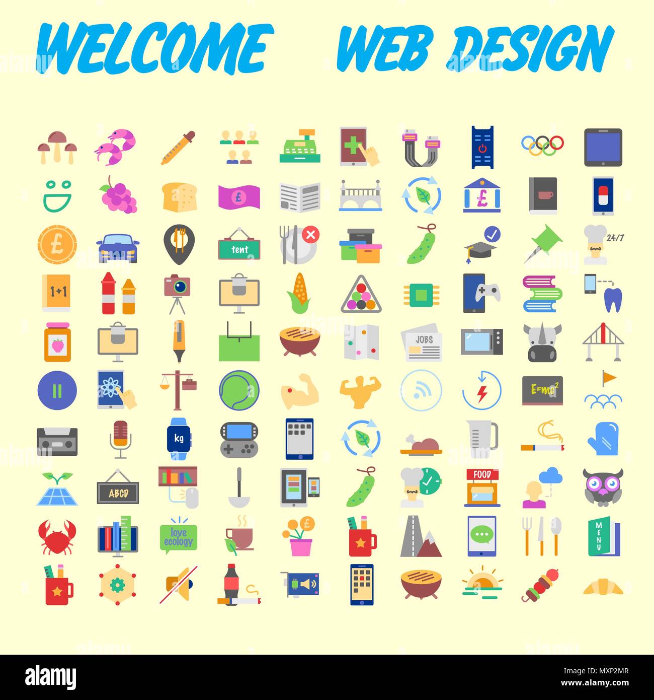 set of 100 flat style education icons, vector illustration Stock Vector ...