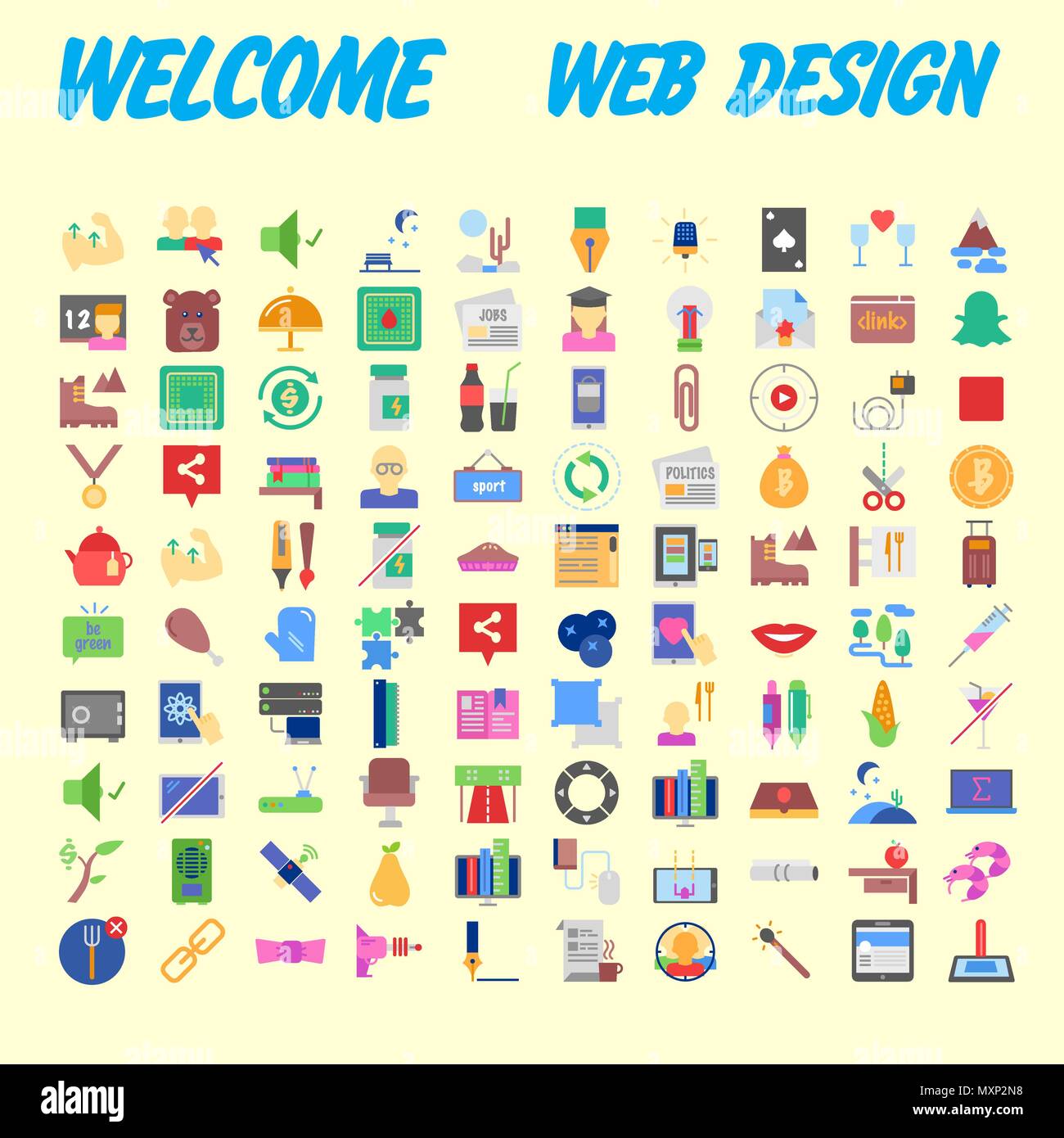 set of 100 flat style education icons, vector illustration Stock Vector ...