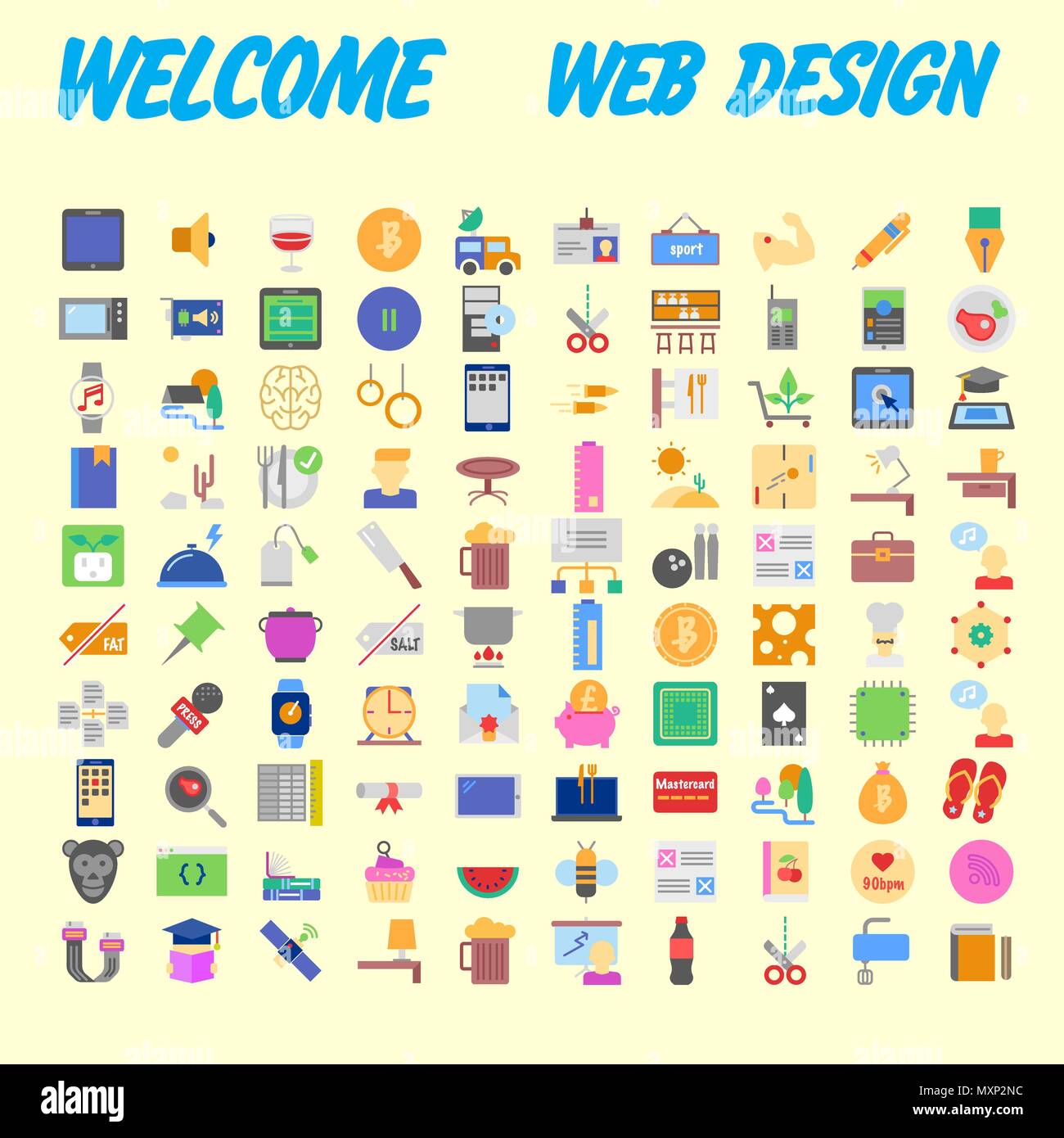 set of 100 flat style education icons, vector illustration Stock Vector ...
