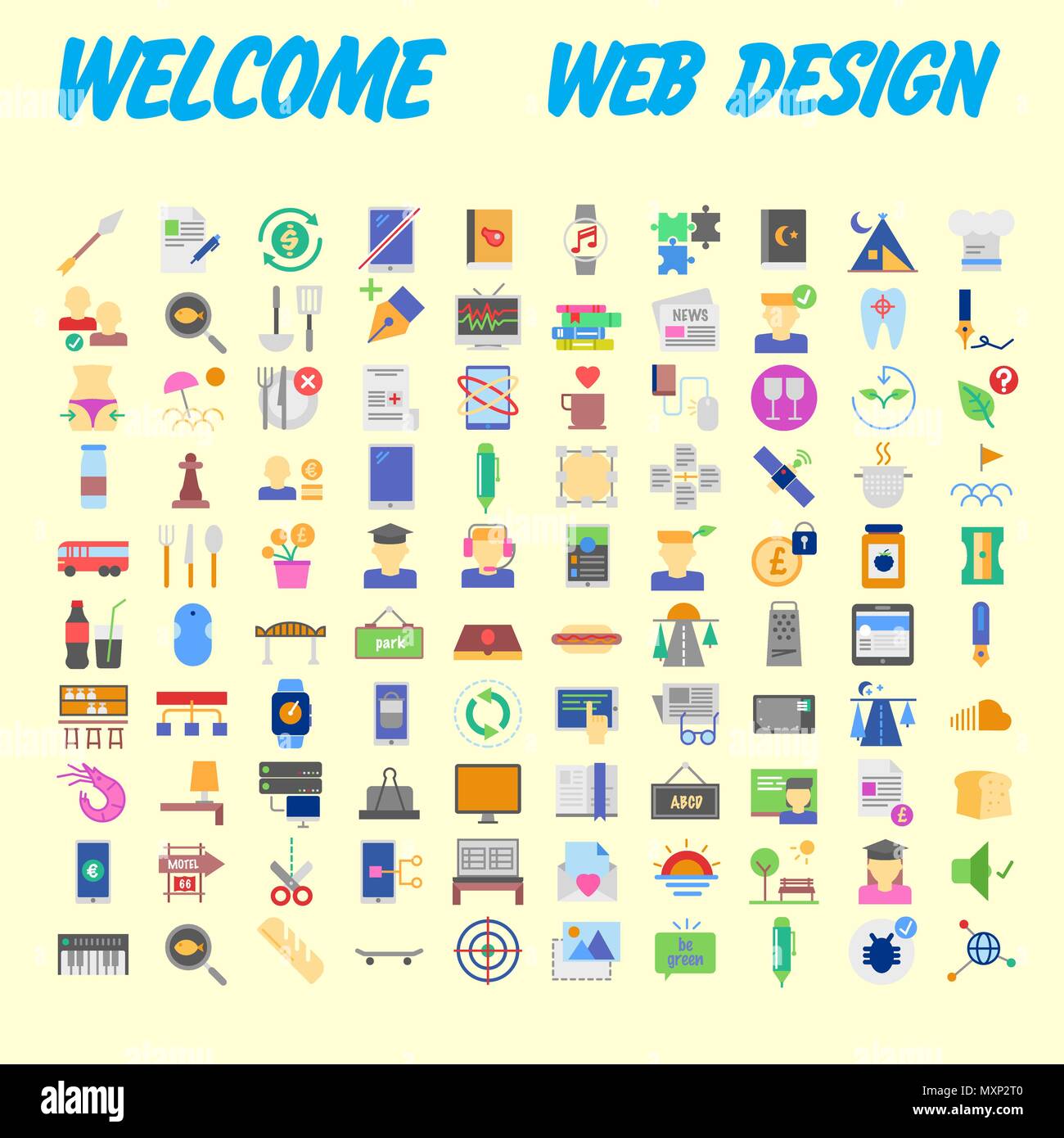 set of 100 flat style education icons, vector illustration Stock Vector ...