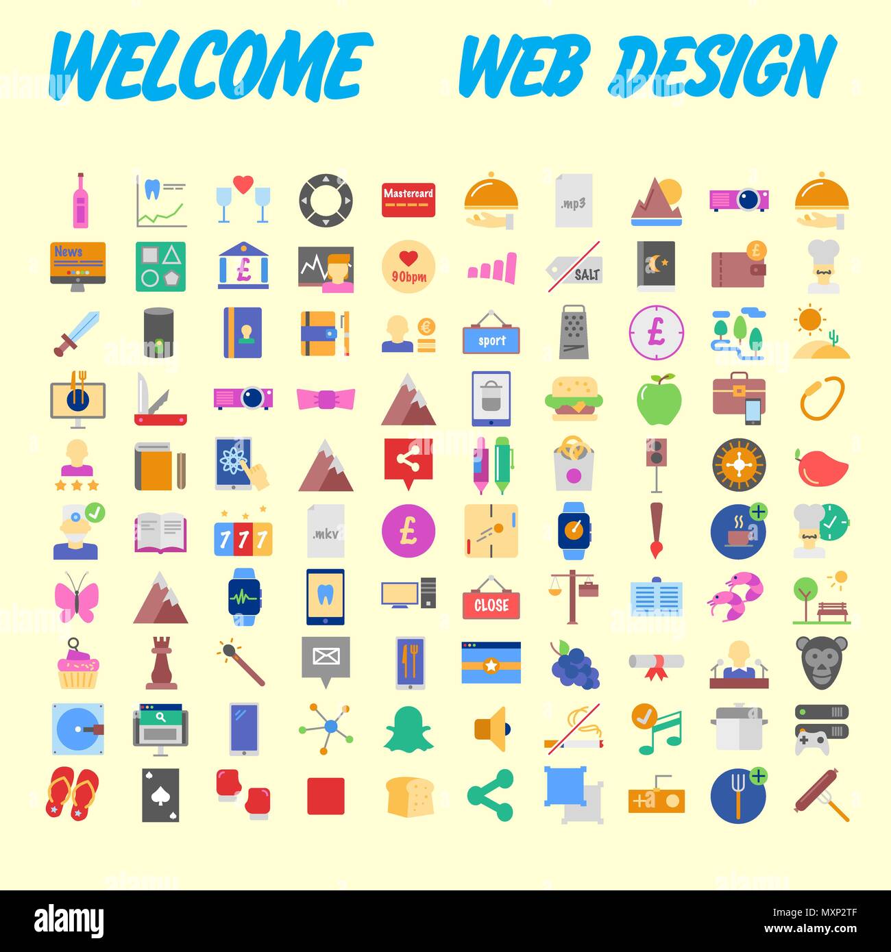 set of 100 flat style education icons, vector illustration Stock Vector ...
