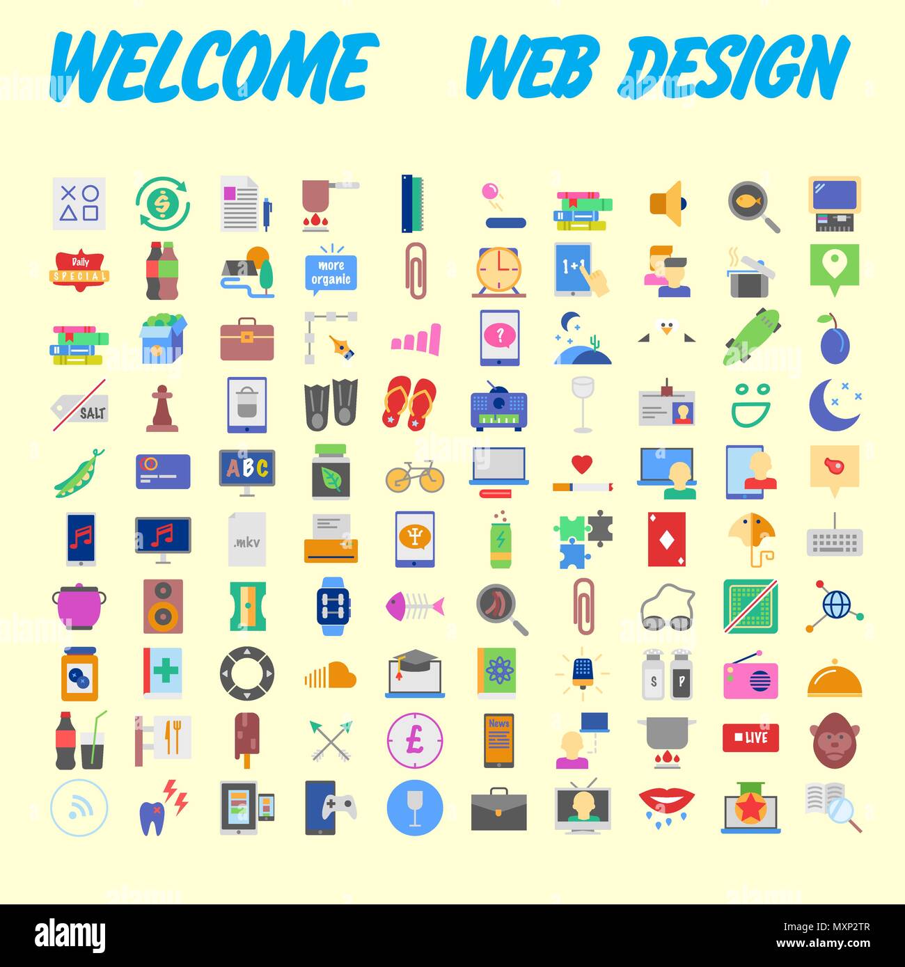 set of 100 flat style education icons, vector illustration Stock Vector ...