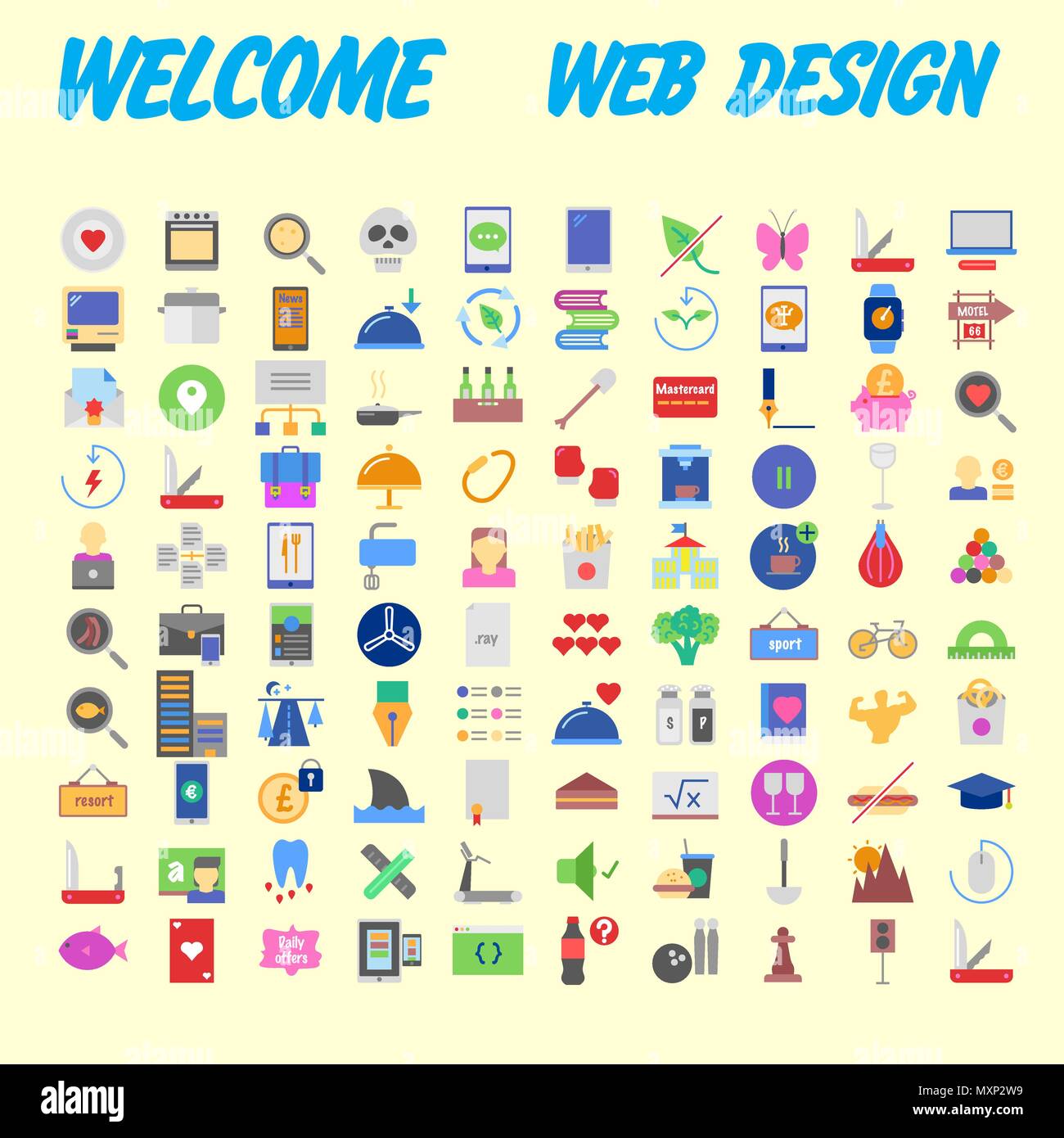 set of 100 flat style education icons, vector illustration Stock Vector ...